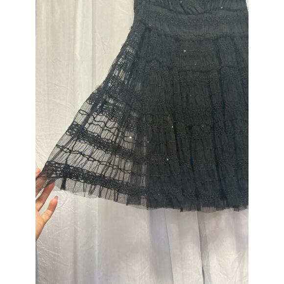 Vtg Y2K Max Studio Dress Sz 1X Black Mesh Tulle Sequins Midi Fairy Whimsigoth - Picture 3 of 6